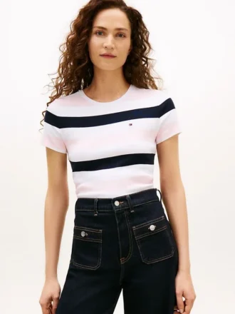 T-shirt a girocollo con strisce da rugby T-shirt a girocollo con strisce da rugby