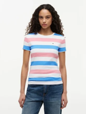 T-shirt a girocollo con strisce da rugby