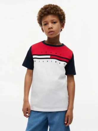 T-shirt a righe con bandiera color block per bambini
