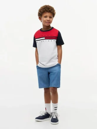 T-shirt a righe con bandiera color block per bambini