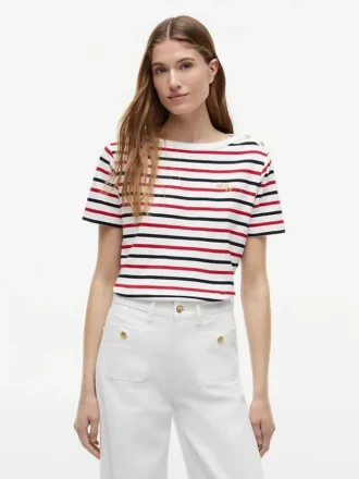 T-shirt a righe con bottoni dorati