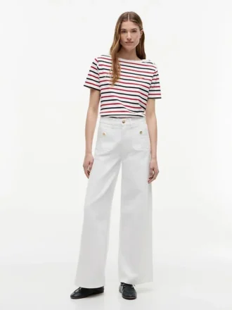 T-shirt a righe con bottoni dorati