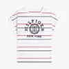 T-shirt a righe con logo ad arco e maniche a pipistrello T-shirt a righe con logo ad arco e maniche a pipistrello