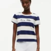 T-shirt a righe con logo ricamato T-shirt a righe con logo ricamato