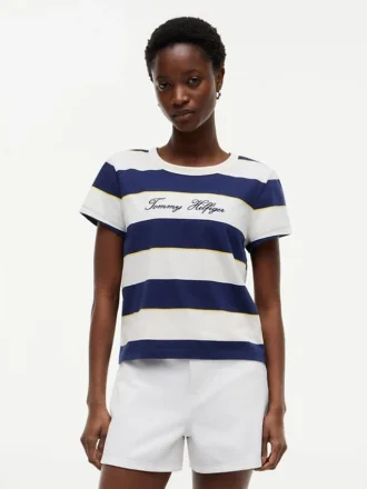 T-shirt a righe con logo ricamato