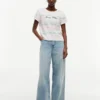 T-shirt a righe con logo ricamato T-shirt a righe con logo ricamato