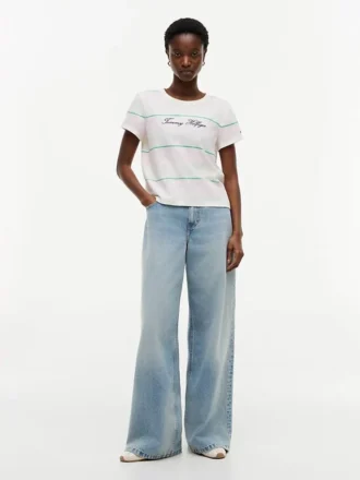T-shirt a righe con logo ricamato
