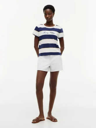 T-shirt a righe con logo ricamato