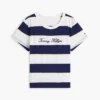 T-shirt a righe con logo ricamato T-shirt a righe con logo ricamato