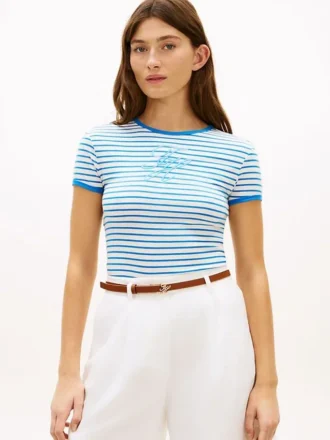T-shirt a righe con monogramma in script