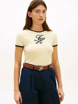 T-shirt a righe con monogramma in script