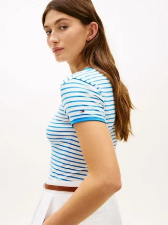 T-shirt a righe con monogramma in script