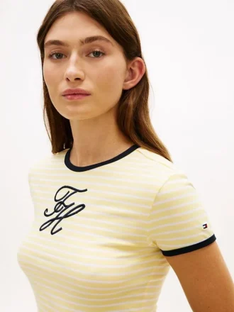 T-shirt a righe con monogramma in script