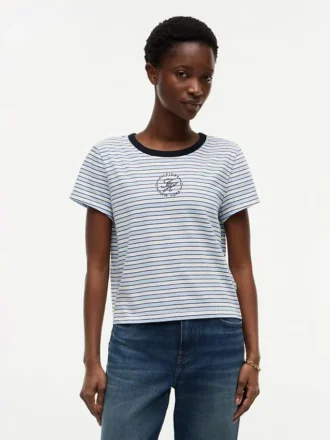 T-shirt a righe con monogramma in stile nautico