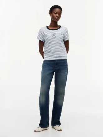 T-shirt a righe con monogramma in stile nautico