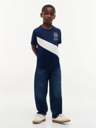 T-shirt a righe con monogramma per bambini