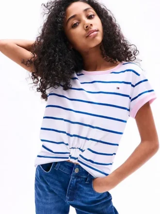 T-shirt a righe con orlo annodato per bambini