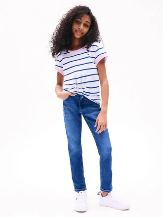T-shirt a righe con orlo annodato per bambini