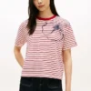T-shirt a righe con stampa floreale astratta T-shirt a righe con stampa floreale astratta