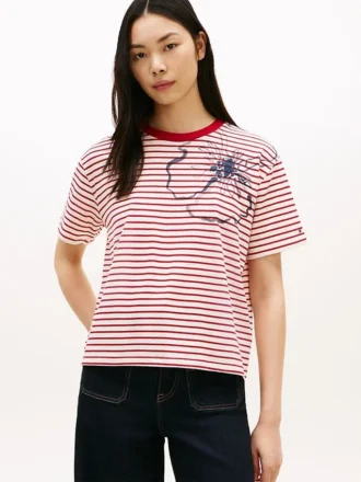T-shirt a righe con stampa floreale astratta