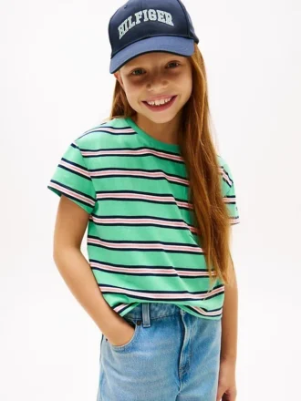 T-shirt a righe con tasca per bambina