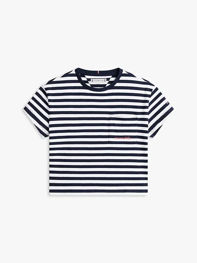 T-shirt a righe con tasca per bambina T-shirt a righe con tasca per bambina