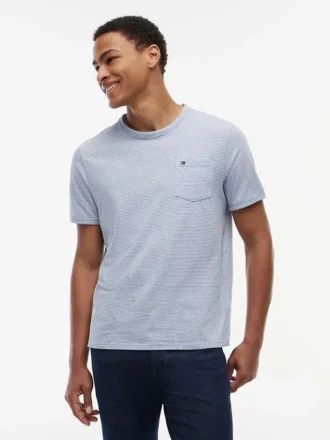 T-shirt a righe con taschino in misto lino