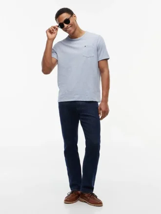 T-shirt a righe con taschino in misto lino