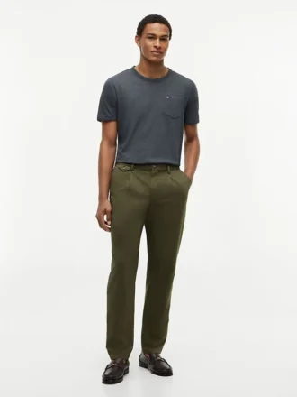 T-shirt a righe con taschino in misto lino