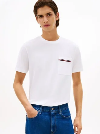 T-shirt a righe con taschino in piqué