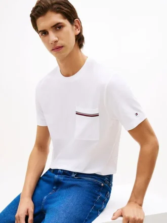 T-shirt a righe con taschino in piqué