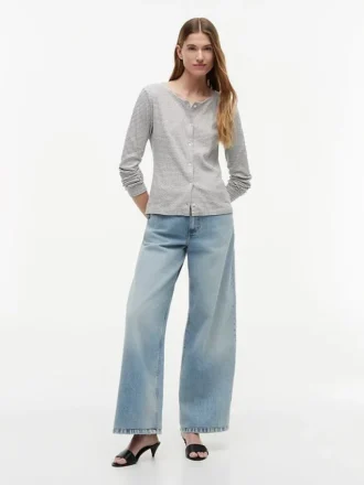 T-shirt cardigan a righe in punto traforato