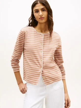 T-shirt cardigan in cotone interlock a righe