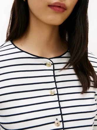 T-shirt cardigan in cotone interlock a righe