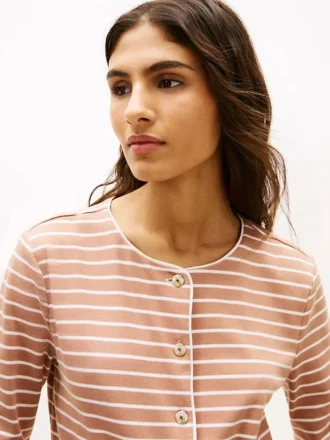 T-shirt cardigan in cotone interlock a righe