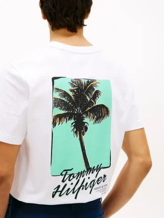 T-shirt con grafica di una palma sul retro
