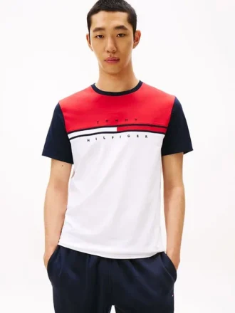 T-shirt con logo a strisce e bandiera in blocchi di colore