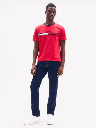 T-shirt con logo a strisce e bandiera ricamata