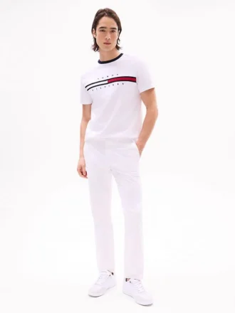 T-shirt con logo a strisce e bandiera ricamata