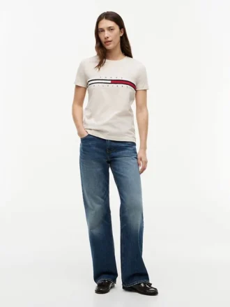 T-shirt con logo a strisce e bandiera ricamato