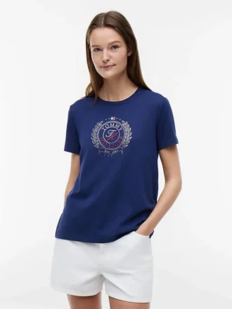 T-shirt con logo foglia d’alloro laminato