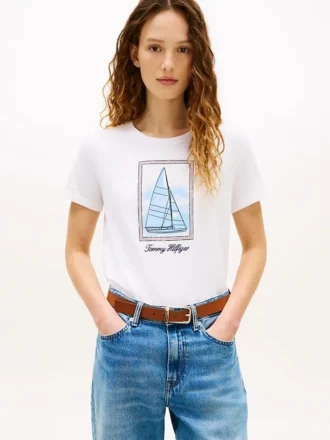 T-shirt con stampa barca a vela