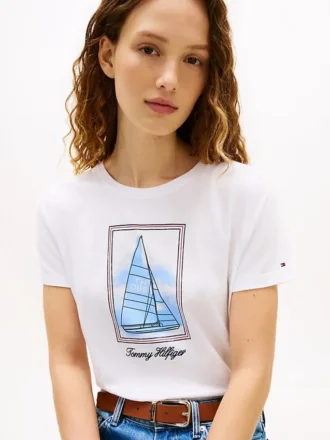 T-shirt con stampa barca a vela