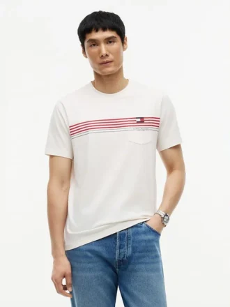 T-shirt con tasca a strisce sul petto