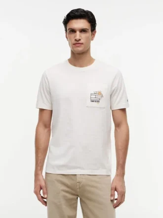 T-shirt con tasca e logo bandiera floreale
