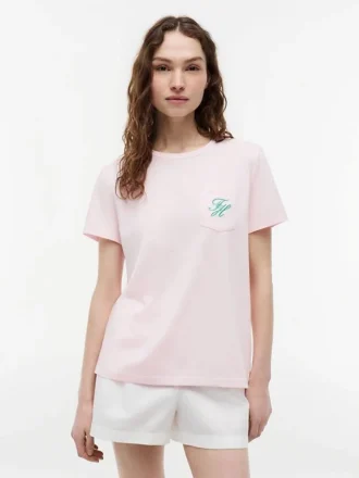 T-shirt con taschino e monogramma in stile calligrafico