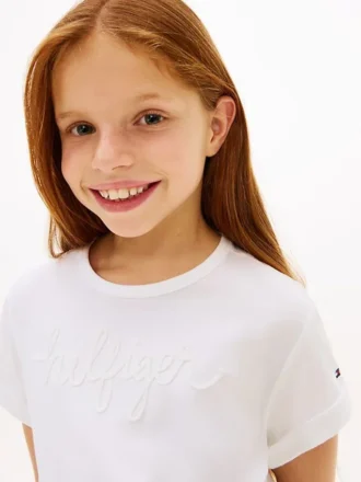 T-shirt da bambina con logo Hilfiger e cravatte sul davanti