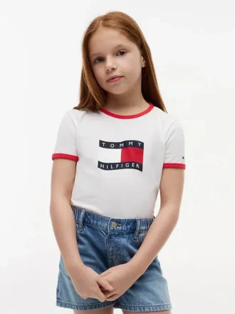 T-shirt da bambino con logo bandiera ondulata