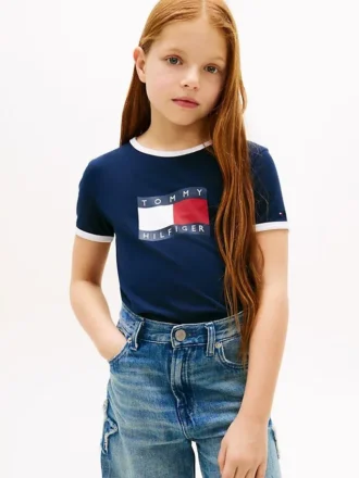 T-shirt da bambino con logo bandiera ondulata