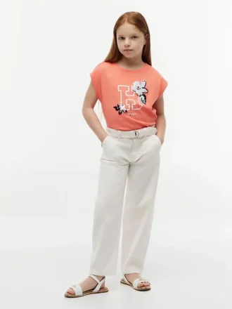 T-shirt da bambino con logo floreale in paillettes
